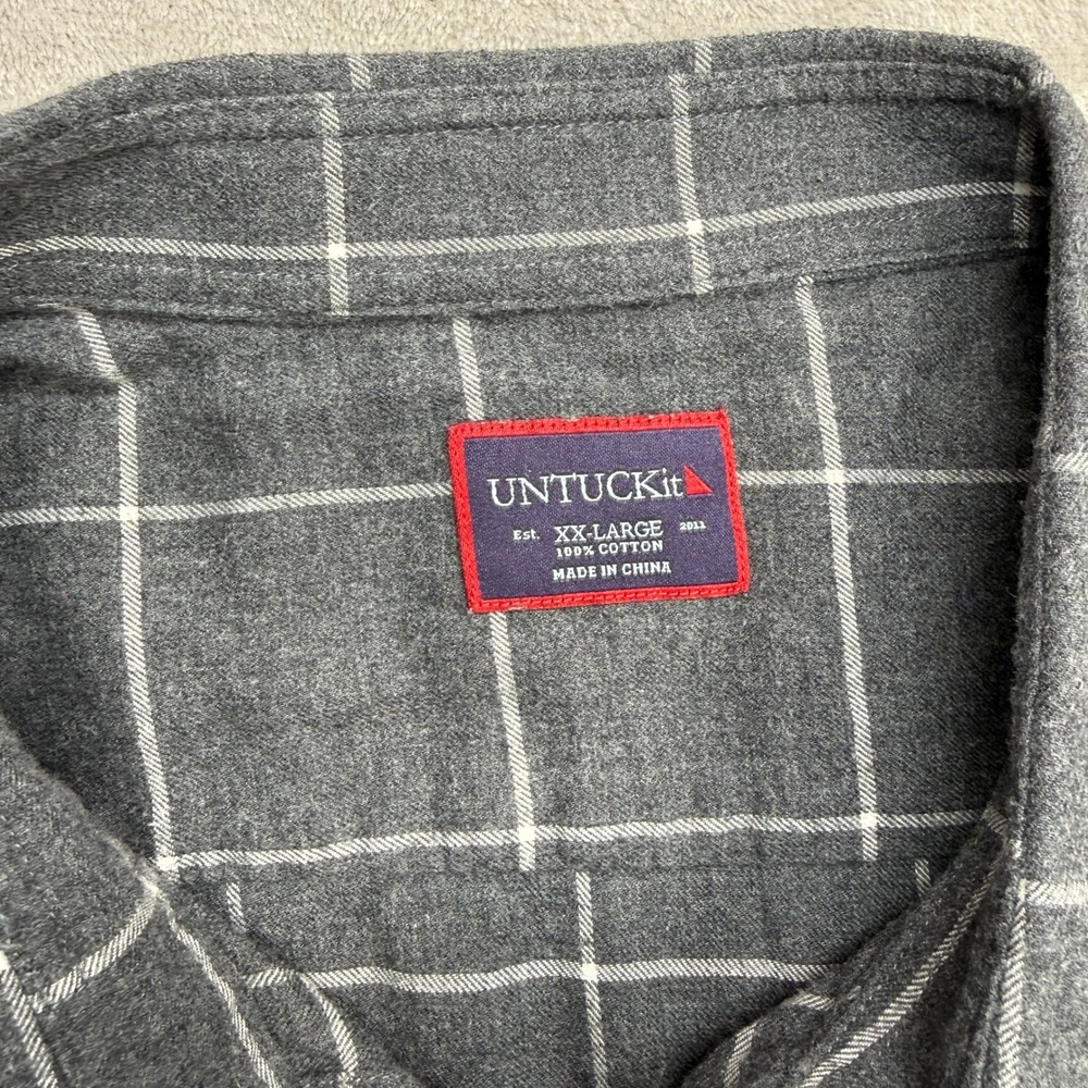 UNTUCKit Flannel Button Down Shirt Men XXL Gray Windowpane Plaid Cotton Long Slv - Picture 3 of 9